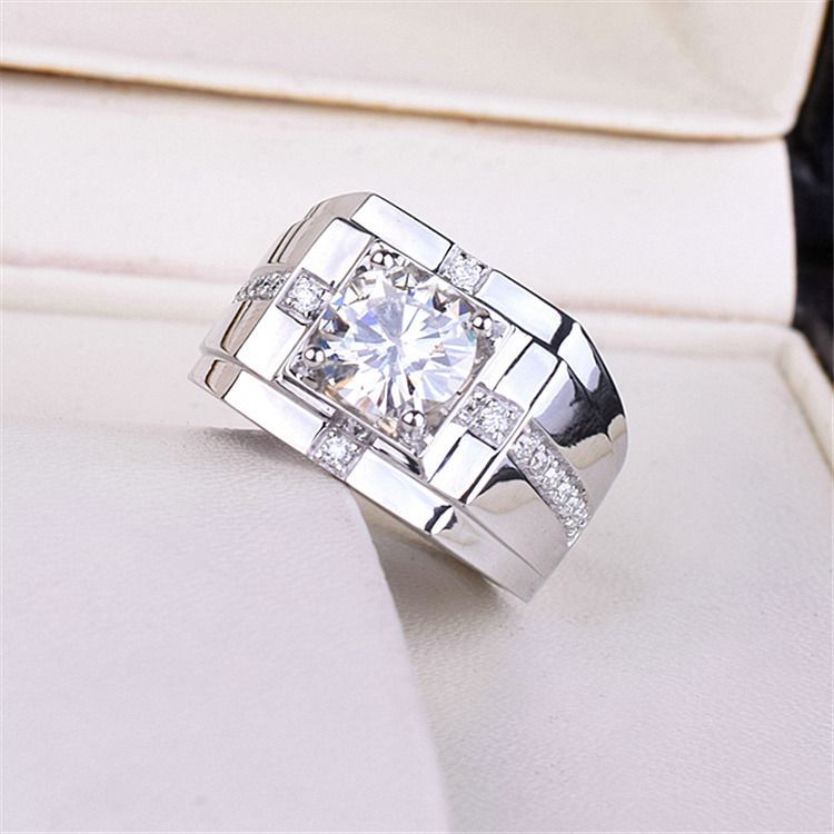 Inel bărbătesc cu zirconiu, 1 carat, din aur și cupru, cu inimioare și opt săgeți, șampanie, dominator_voghion.com