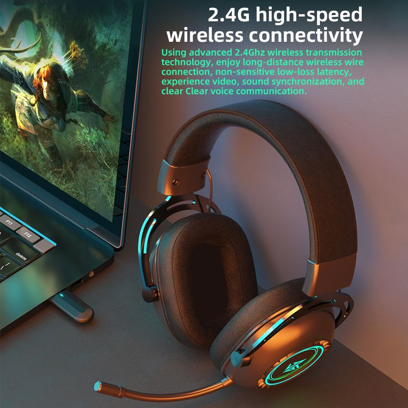 Gaming Fidelity Bluetooth 2.4G KZ-GP20 hoofdtelefoon Hoge draadloze omnidirectionele stereo sportheadset met RGB-ademhaling_voghion.com