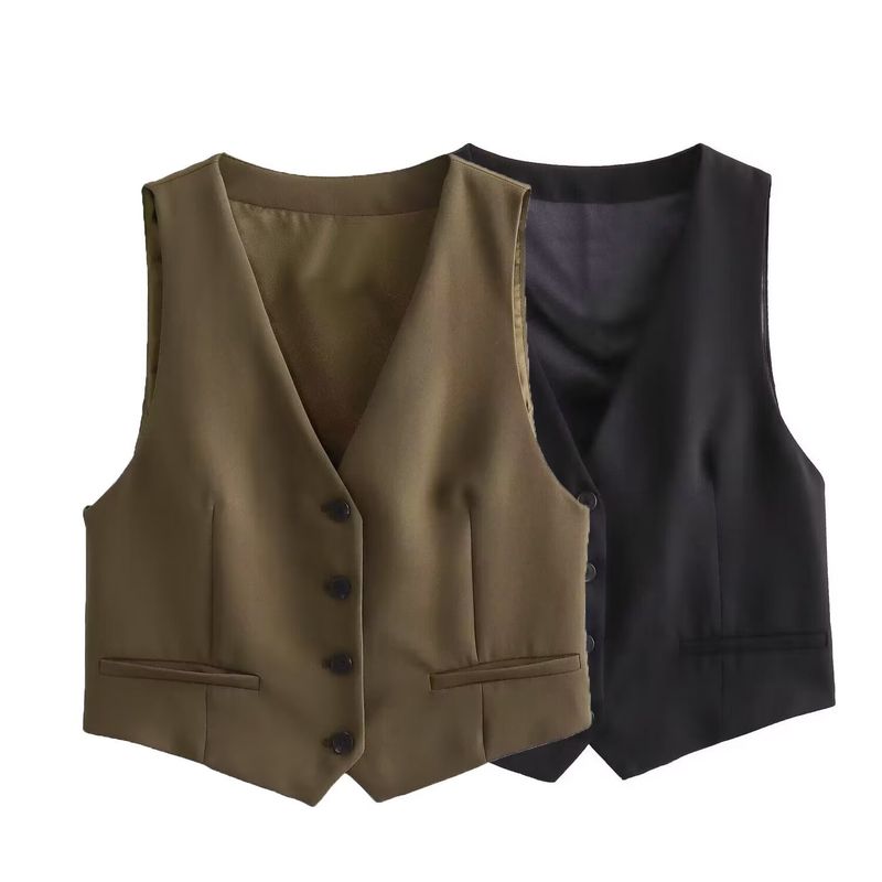 Completo da pendolare da donna autunno 2025, nuovo, sottile, con scollo a V, gilet corto, pantaloni a vita alta e gamba larga_voghion.com