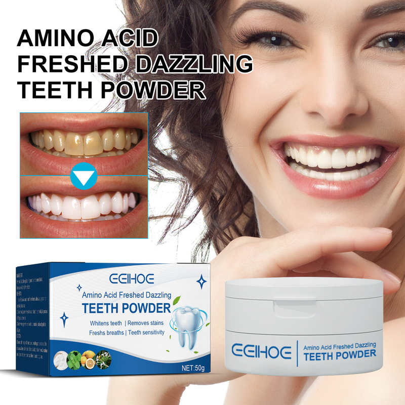 Schönes Zahnaufhellungspulver, reinigt orale Zahnflecken, gelbe Zahnflecken, Zahnfleischpflege, Aufhellung und Bea_voghion.com