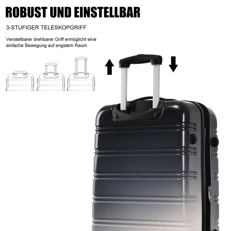 Hartschalenkoffer Als Handgepäck, 4 Rollen, ABS-Material, Mit Zahlenschloss, 41.5x27.5x59 Cm, Schwarz-Grau_voghion.com