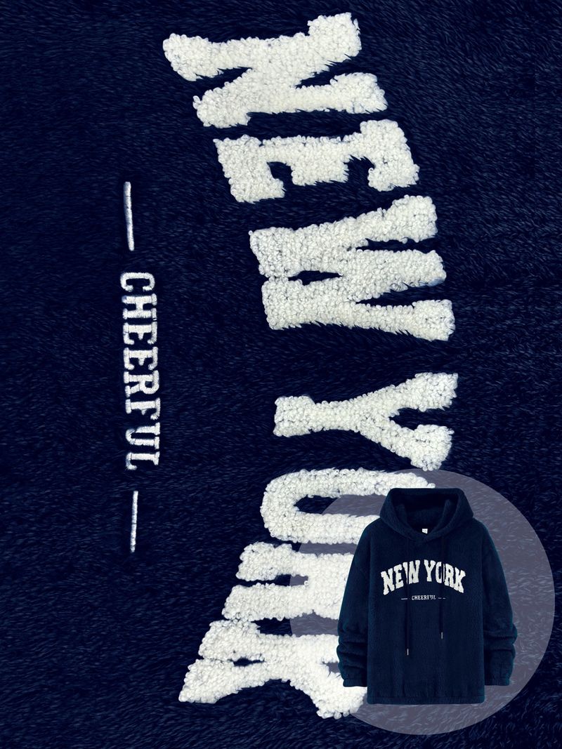 Felpa con cappuccio foderata in pile da uomo con stampa di lettere retrò – Pullover invernale spesso per abbigliamento casual_voghion.com
