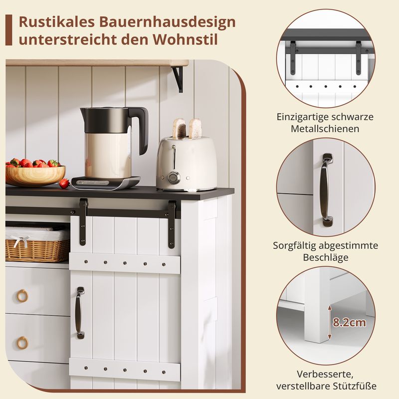 Buffetschrank Bianco 120cm Con Schiebetüren, 3 Schubladen, Rustikaler Holzstil_voghion.com