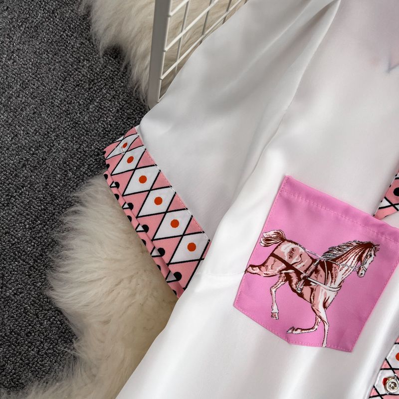 Ženska oblačila, srajca s potiskom s kratkimi rokavi, krilo z visokim pasom in žepom_voghion.com