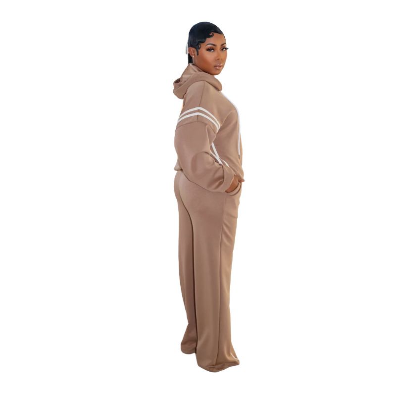 Ensemble deux pièces pour femme, pull irrégulier à capuche, couleur unie, offre spéciale européenne et américaine, automne et hiver_voghion.com