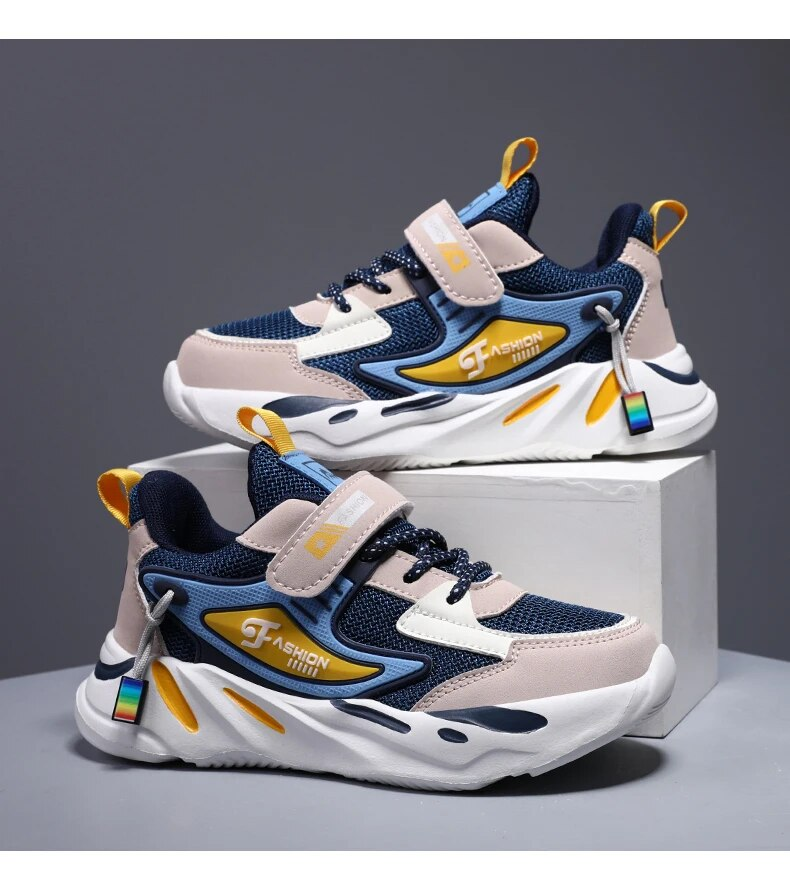 Kid Sneakers Sport For Boys Fashion Leather Children Breathable Mesh Comfort Casual Walking Outdoor Running Shoes_voghion.com