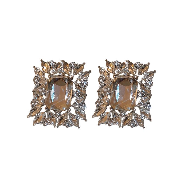 Multi Layer Diamond Inlaid Square Leaf Pearl Necklace Earring Set, Light Luxury Collarbone Chain, Exquisite And Elegant_voghion.com