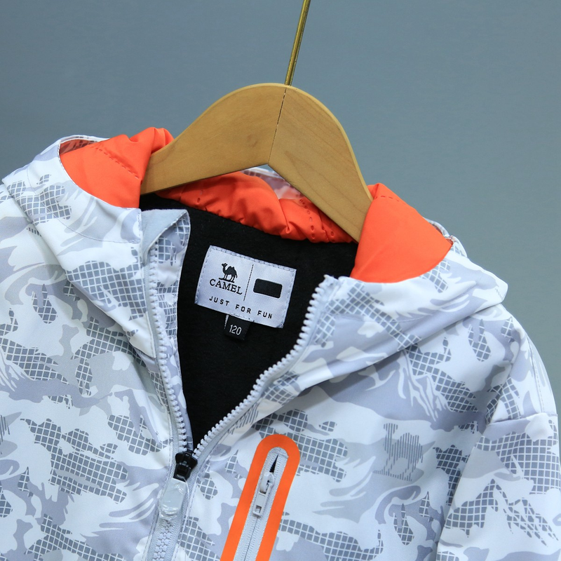 Boys and girls warm jacket children's hooded outdoor camouflage splicing punching jacket outdoor waterproof windproof tops_voghion.com