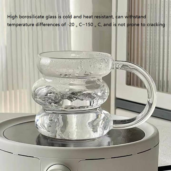 Tasse en verre chenille irrégulière avec poignée tasse ronde tasse à café au lait en verre borosilicaté tasse à jus_voghion.com