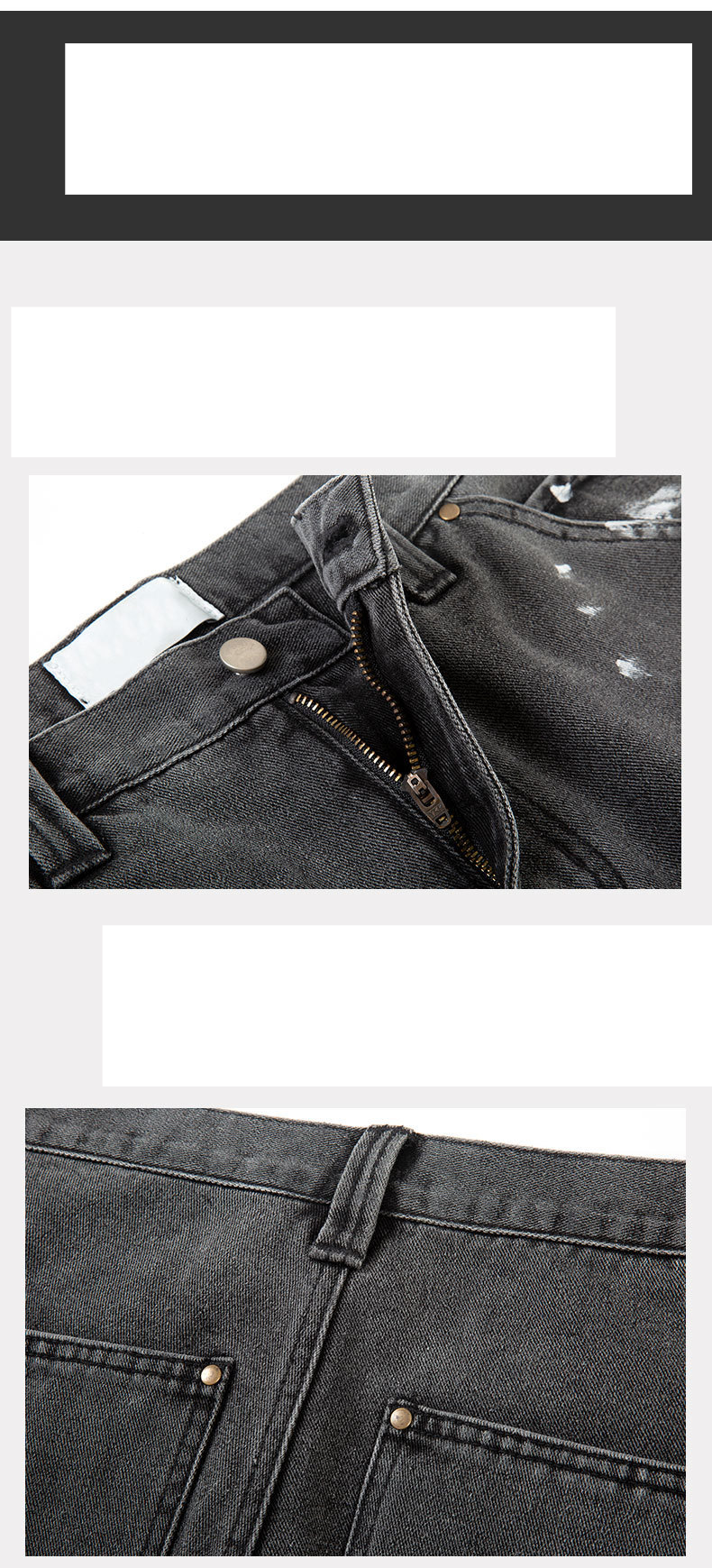 Herreklær Handlegatevasket slitt patchwork tømmerhoggerjeans for menn Retro motetrend blekkspruttrykk vide benbukser_voghion.com