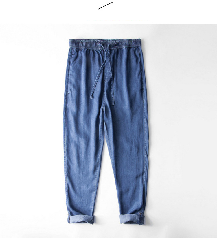 Men's Clothing Linen Jeans Men's Thin Drape Straight Trousers Loose Cotton And Linen Retro Youth Elastic Waist Adjustable Trouser Legs_voghion.com