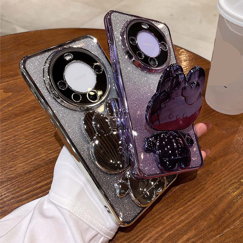 Phone Case Suitable For Gradient Glitter Phone Case Luxury Rabbit Makeup Mirror Bracket Cover_voghion.com