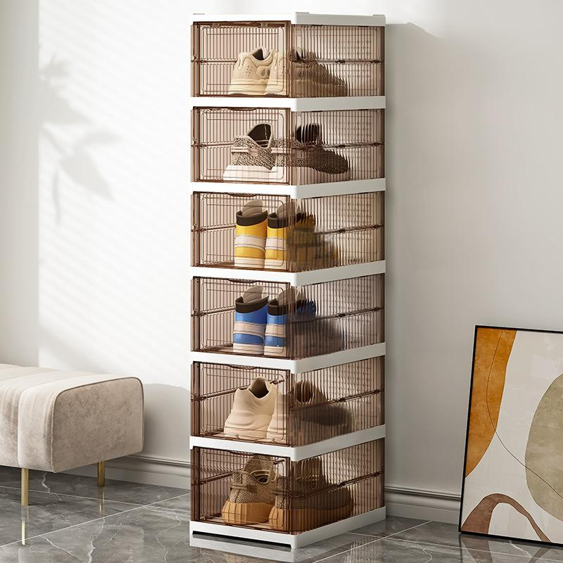 Clear Plastic Shoe Storage Box - Side Opening Foldable Shoe Organizer (No Assembly Space Saving, Dustproof Design)_voghion.com