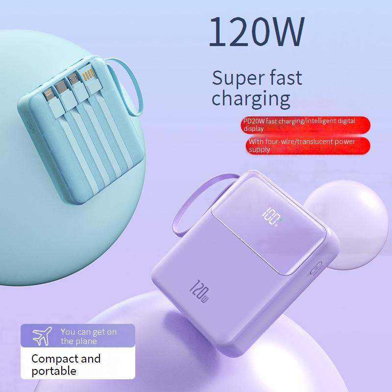 Tragbares Ladegerät mit 20.000 mAh und integrierten Kabeln, ultrakompakte und schnell aufladbare Powerbank für iPhone, Android und mehr_voghion.com