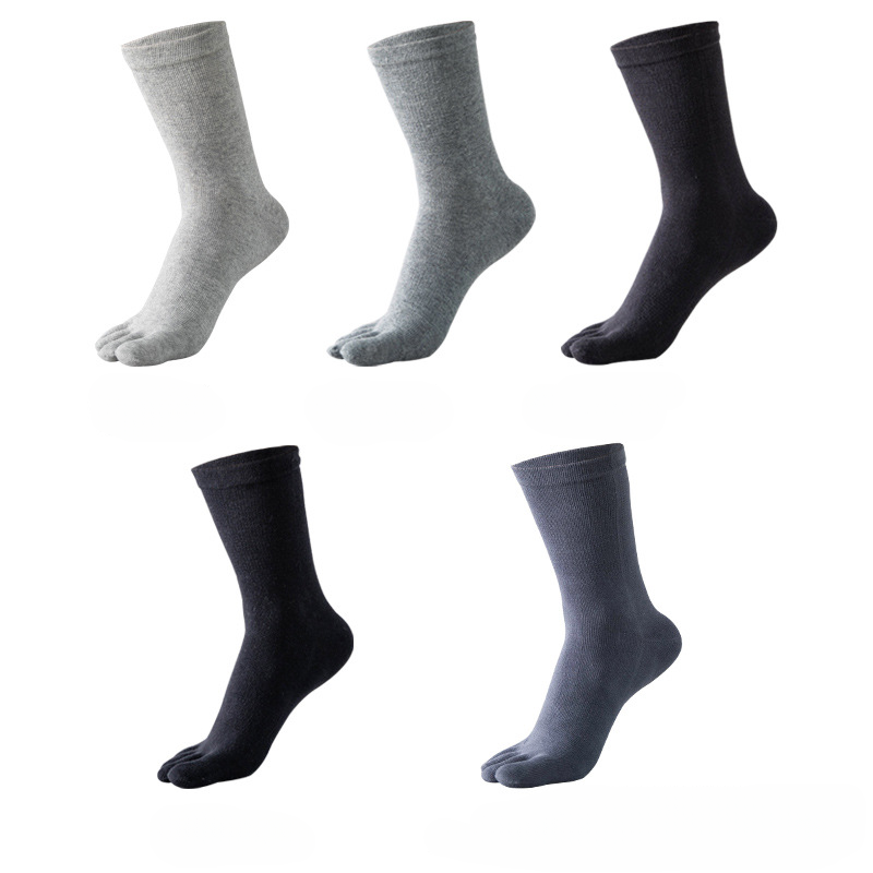 Men's Toe Socks – Breathable Cotton Split-Toe Crew For Workout & Daily Wear (5 Colors, Mid/Long Cuff, Double-Stitched)_voghion.com