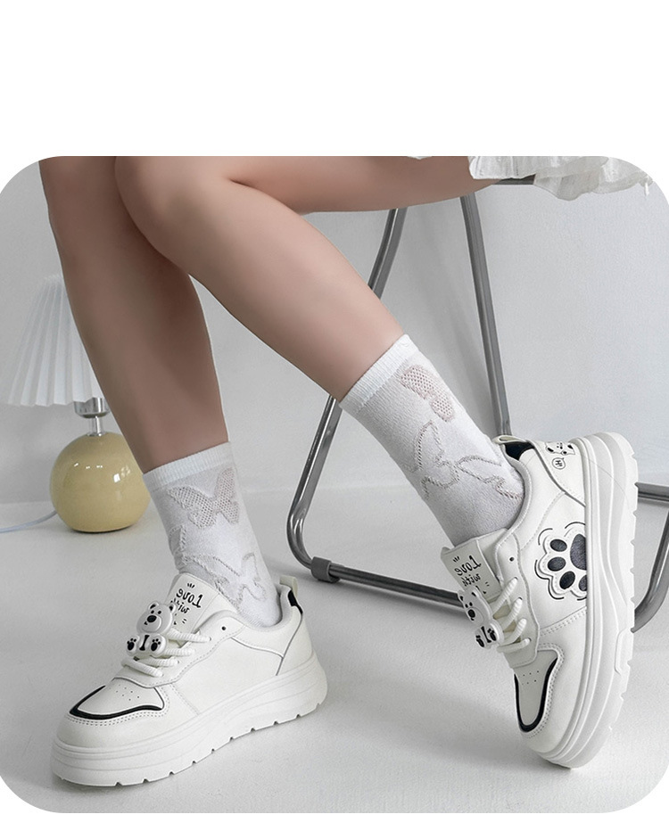 Women's Chunky Dad Sneakers - Cute Bear-Inspired Platform Shoes With PU Leather & Anti-Slip Sole, Fashion Casual Shoes For Daily Outfits_voghion.com