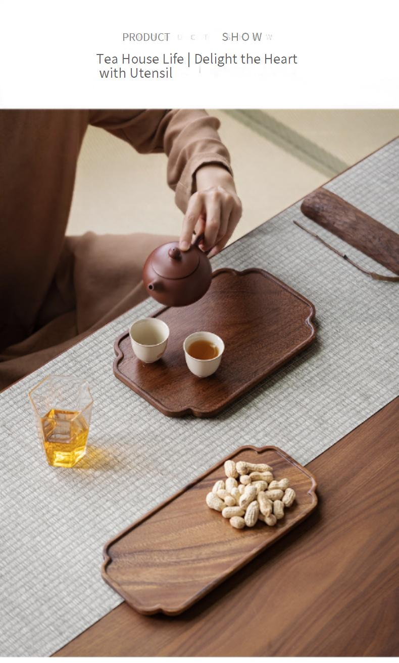 Ensemble de plateaux de service à thé en bois de noyer – Élégant ensemble de style chinois multi-tailles et formes pour la cérémonie du thé, les desserts et les collations_voghion.com