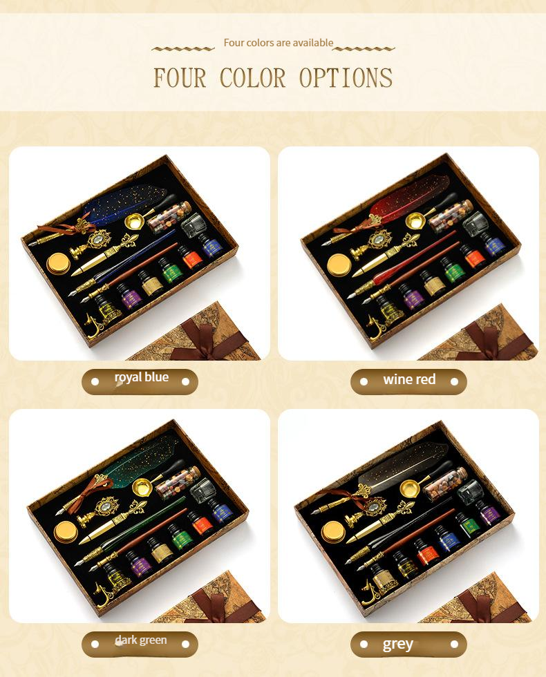 Federstift-Set mit Tinte, britischer Retro-Dip-Federstift, Wachssiegel, Student-Dip-Pen_voghion.com