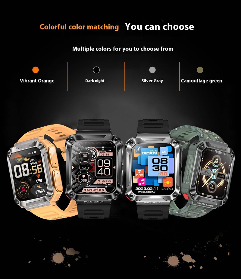 Smartwatch met bloeddruk-, hartslag- en SpO2-meter, TWS Bluetooth-oortelefoons, 2-in-1 fitnesstracker voor Android, IPX5 waterdicht_voghion.com