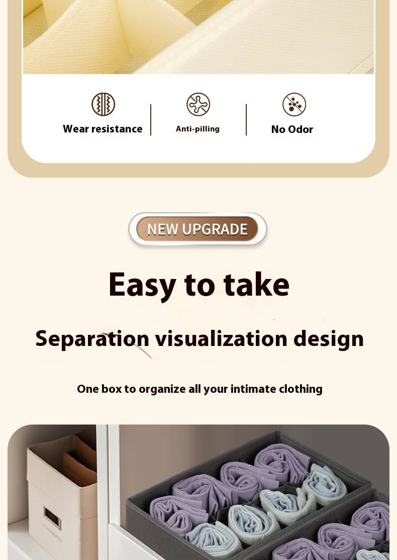 Foldable Fabric Underwear & Socks Organizer With Multiple Compartments, Drawer Storage Box For Closet, Bedroom, And Travel (Black, Gray, White)_voghion.com
