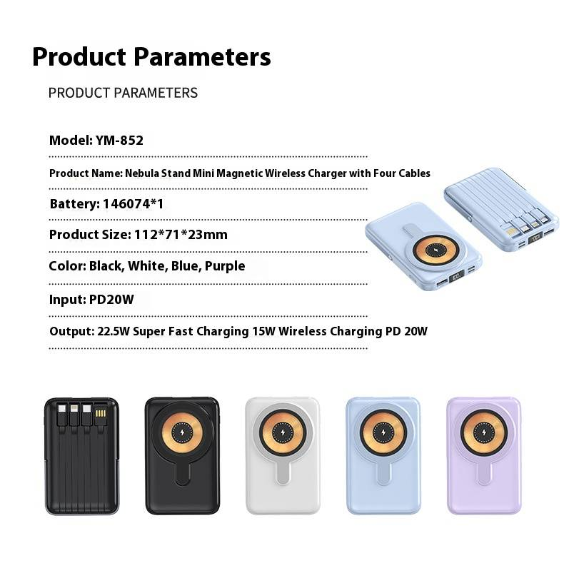 22.5W Super Fast Charging Power Bank With 15W Magnetic Wireless Charger, Transparent Design, Built-in 4-in-1 Cables & Stand, 10000mAh Portable Battery_voghion.com
