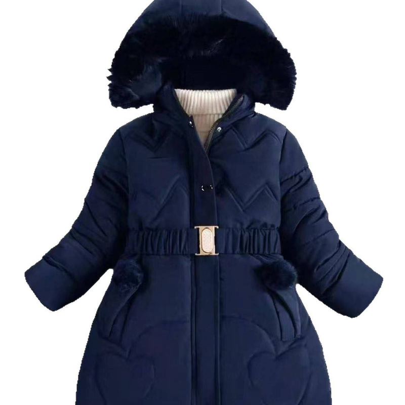 Langer, fleecegefütterter Wintermantel für Mädchen (3-8 Jahre) – Trendige, dick wattierte Jacke mit abnehmbarer Kapuze und Blumenmuster_voghion.com