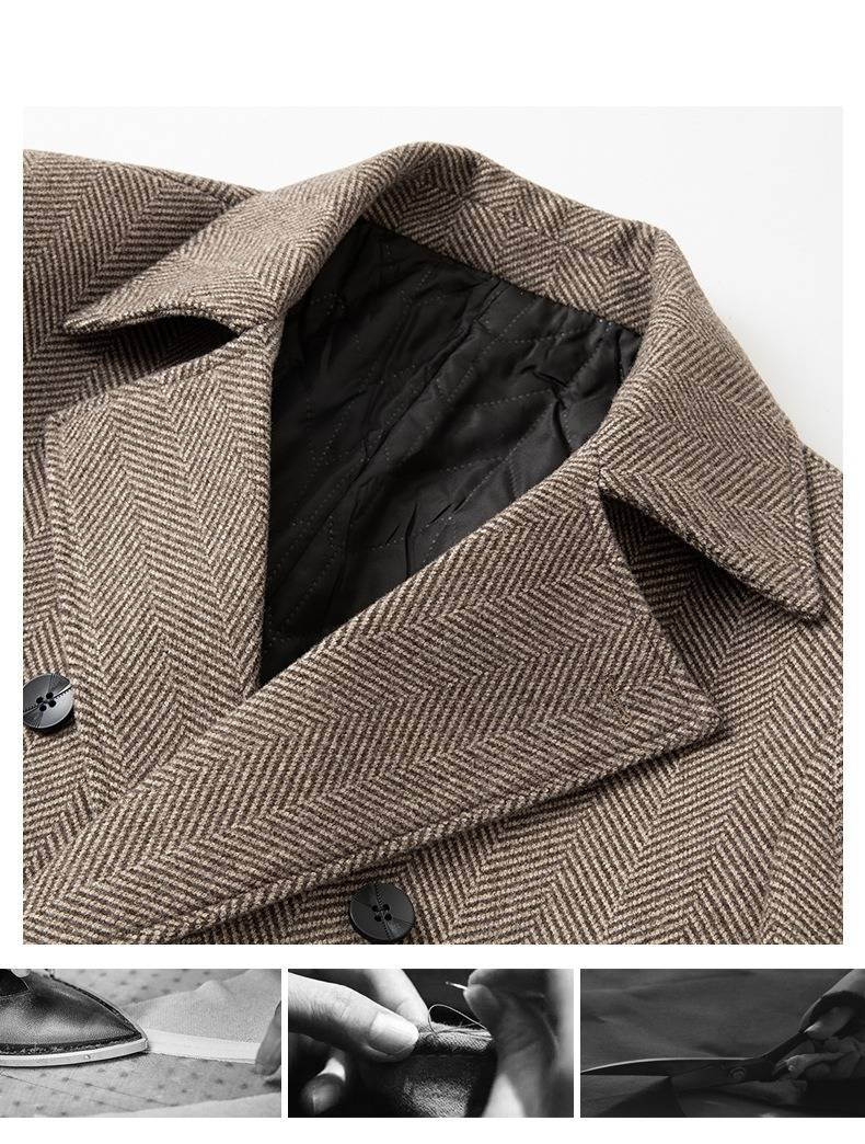Erkek Giyim Erkek Yün Karışımlı Palto - İngiliz Tarzı Kruvaze Trençkot (Haki/Gri, XS-XXL)_voghion.com