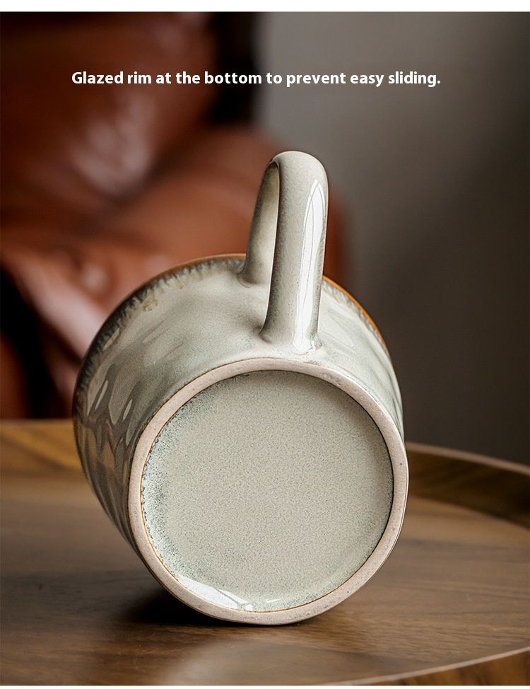 Elegante taza de cerámica marrón con diseño en V de ondas de agua: 350 ml, estilo retro, para café y té, ideal para el hogar y la oficina._voghion.com