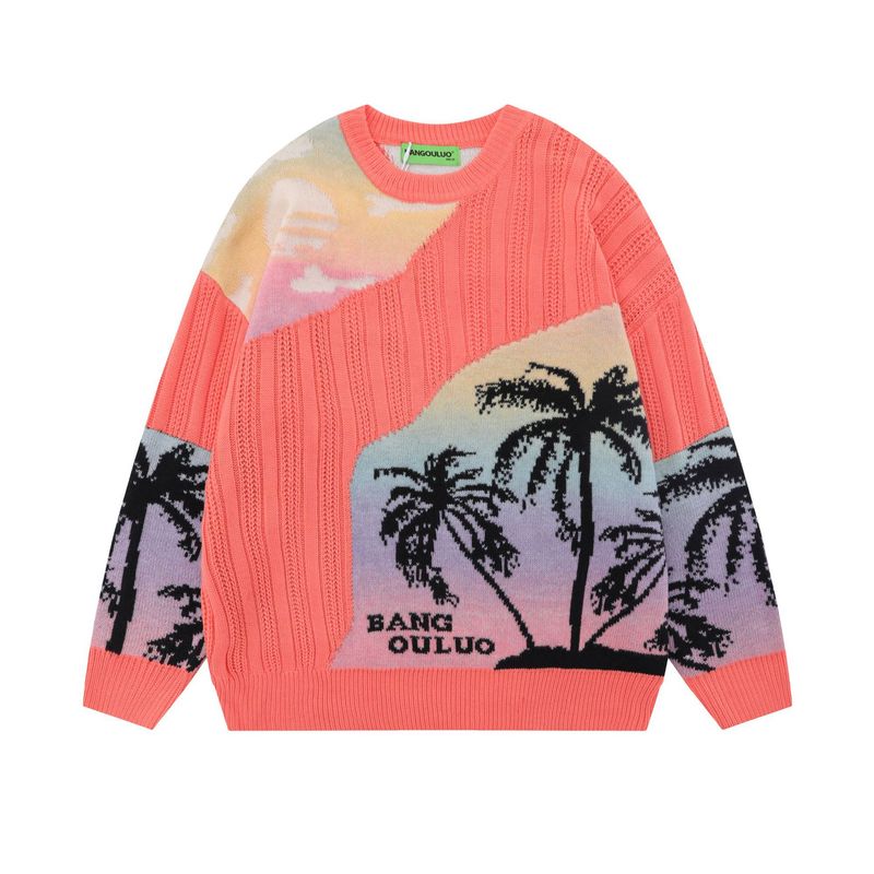 Maglione unisex oversize con ricamo di lettere, effetto consumato, in misto cotone traspirante, spalle scese, stile streetwear (colori e fantasie multiple)_voghion.com