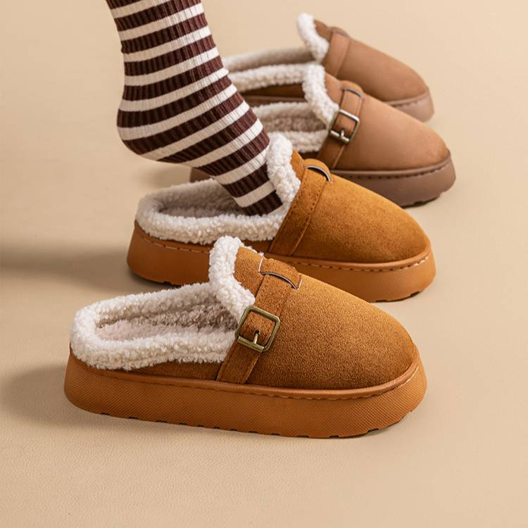 Damenschuhe Dickbesohlte Pelzige Halbschuhe Für Damen Für Herbst Und Winter Neue Slipper Zum Hineinschlüpfen Mit Samt- Und Baumwollpantoffeln_voghion.com