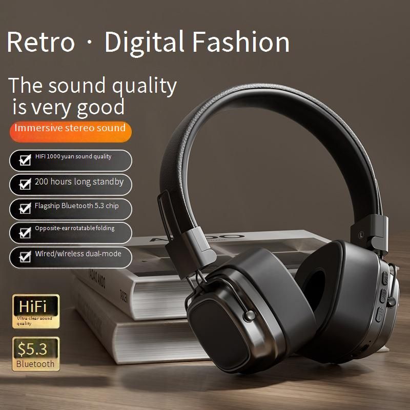 Wireless Bluetooth 5.3 Over-Ear Headphones With Deep Bass, Retro Style, Lightweight Comfort For Music, Gaming & Work_voghion.com