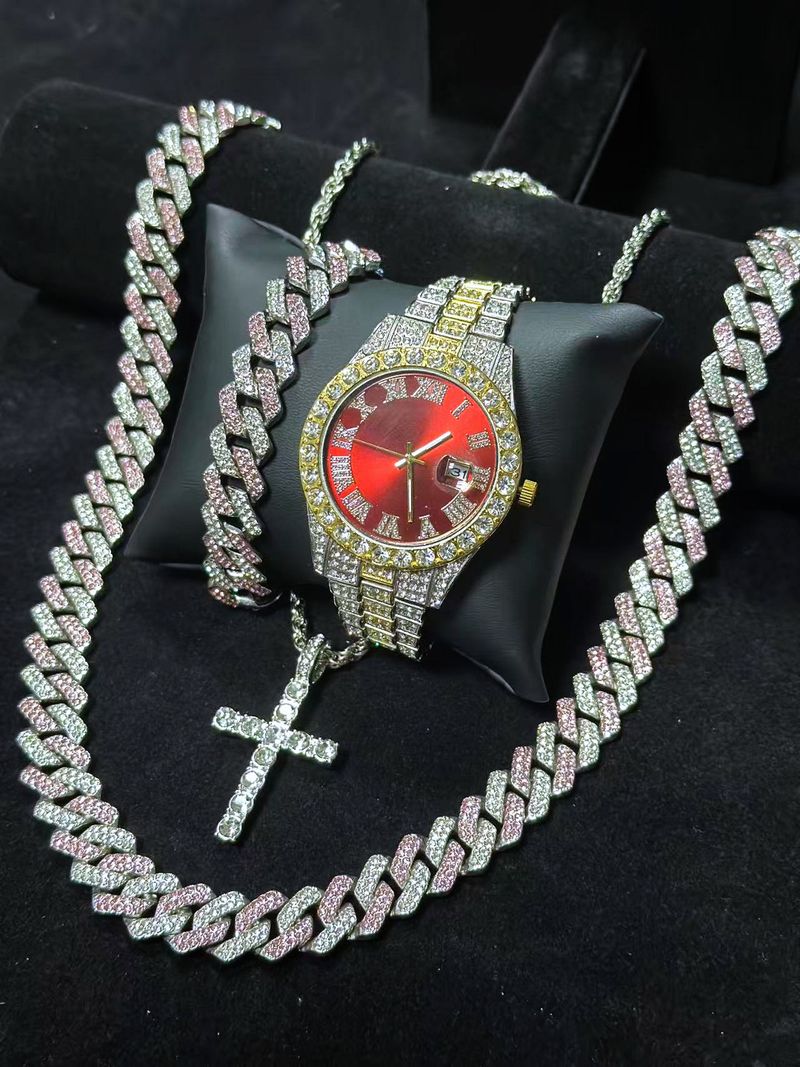 Stilvolles Quarzuhr-Set mit Diamantakzenten und passender Armband-Halsketten-Kombination – perfektes Geschenk für Männer und Frauen_voghion.com