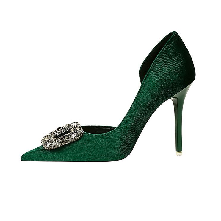 1363-K83 Bankett Dünne Absätze Verdicktes Wildleder Spitz Seitlich Hohl Metall Wasser Diamant Schnalle Ultra High Heel Einzelschuhe_voghion.com
