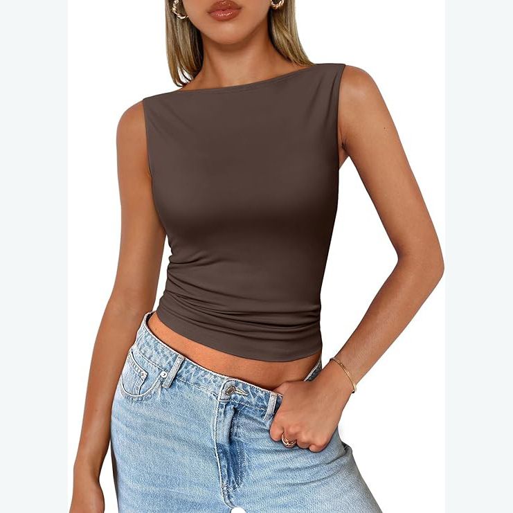 Vêtements pour femmes, pulls, bretelles, sans manches, vêtements d'extérieur, col carré, gilet, vêtements d'intérieur féminins, haut Dopamine_voghion.com