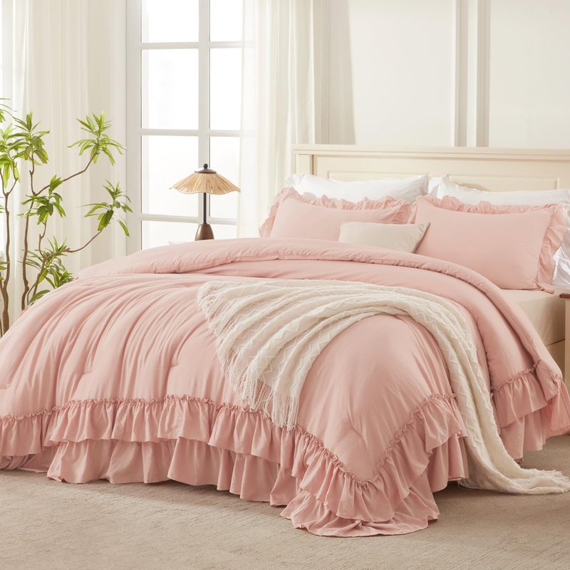 White Solid Color Duvet Cover Set With Ruffles - Fluffy Polyester Filled Quilted Comforter 3-Piece Bedding Set (Includes Pillowcases)_voghion.com