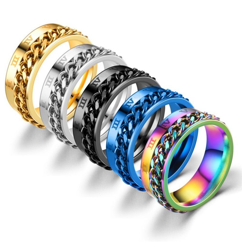 Cooler drehbarer Edelstahlring für Männer, hochwertiger Angstzappel-Multifunktions-Spinner-Kettenringe, Punk-Schmuck_voghion.com
