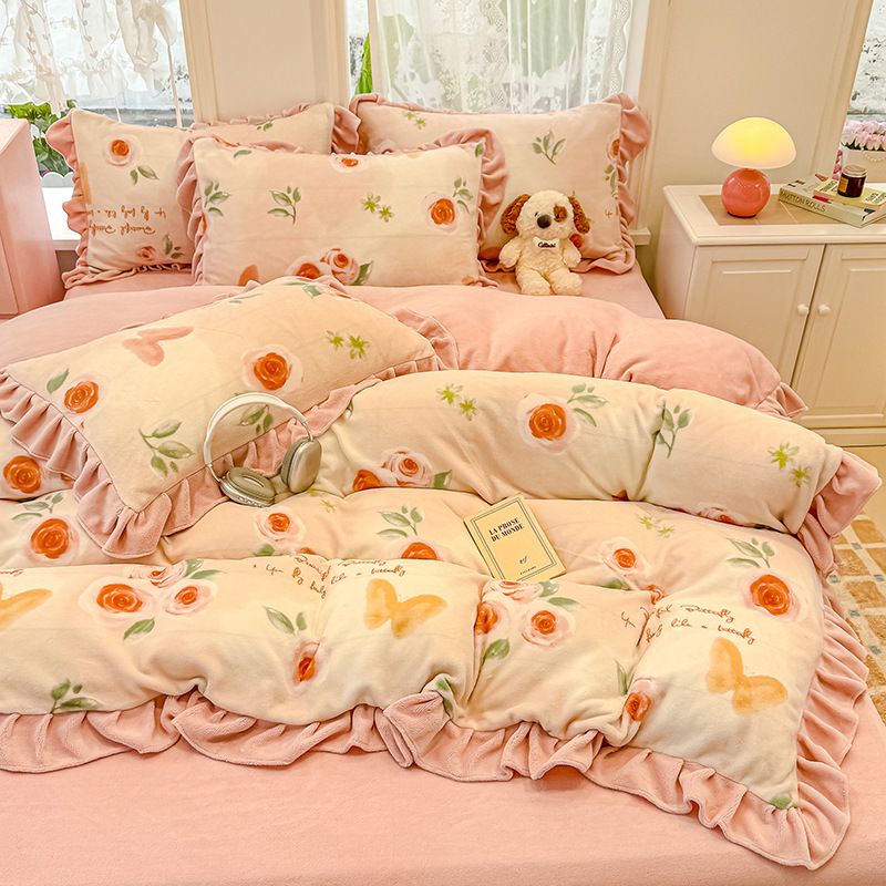 Nuovo set autunno/inverno in pizzo e velluto al latte, quattro pezzi - ispessito per il calore_voghion.com