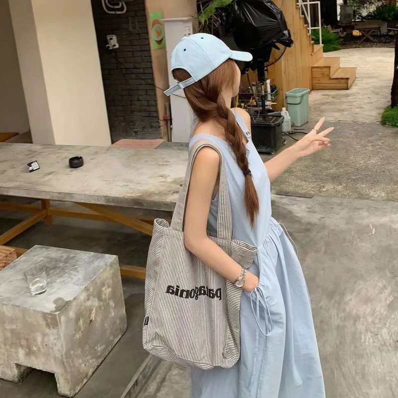 Borsa a tracolla multifunzionale, classica, con stampa a righe aperte, in tela, 2025, nuova moda primavera ed estate, versatile, casual, quotidiana._voghion.com