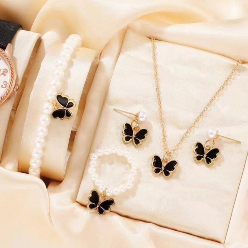 Popular Children's Jewelry Set Oil Drop Butterfly Pendant Pearl Bracelet Earrings Necklace Accessories Female_voghion.com