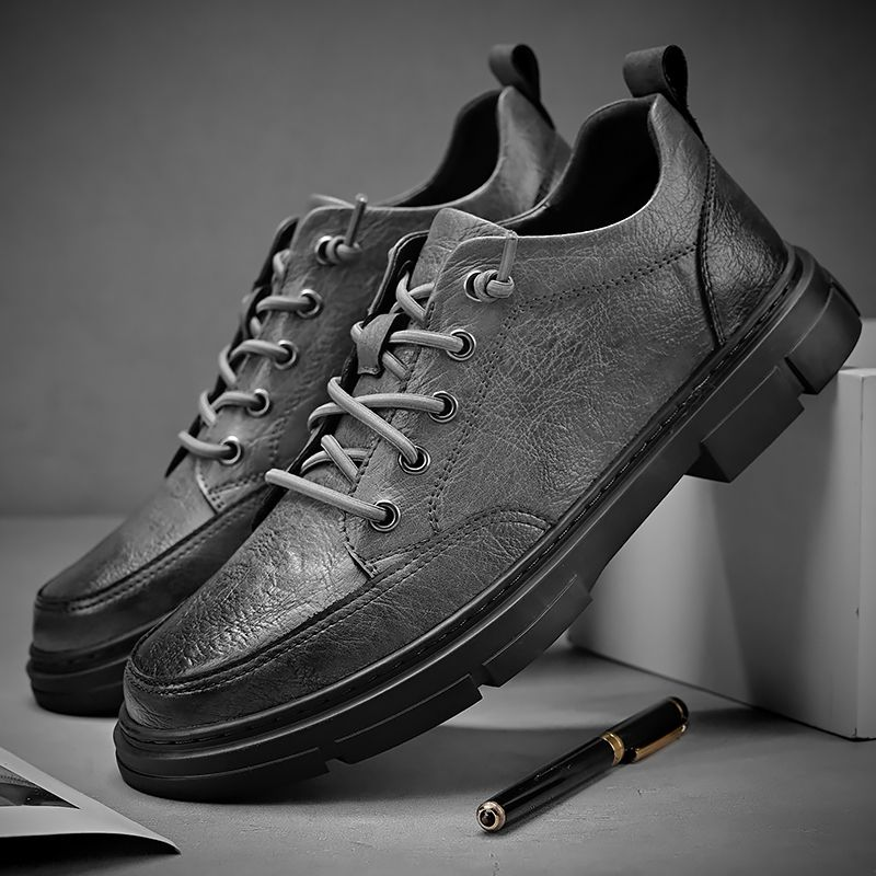 Neue Business-Kleidung für Herren, Freizeitschuhe, britischer Stil, Leder, weiche Unterseite, schwarze Low-Top-Martin-Stiefel_voghion.com