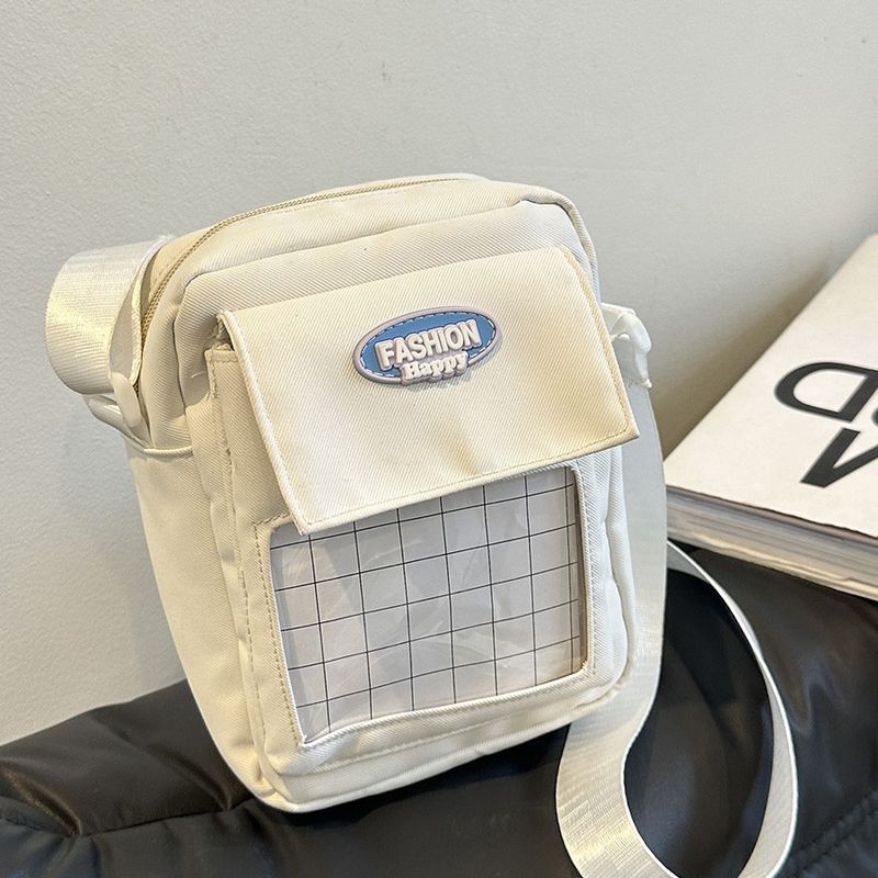 Borsa a tracolla piccola e versatile, con tracolla singola, trasparente, con distintivo, motivo a grana grossa, per telefono cellulare._voghion.com