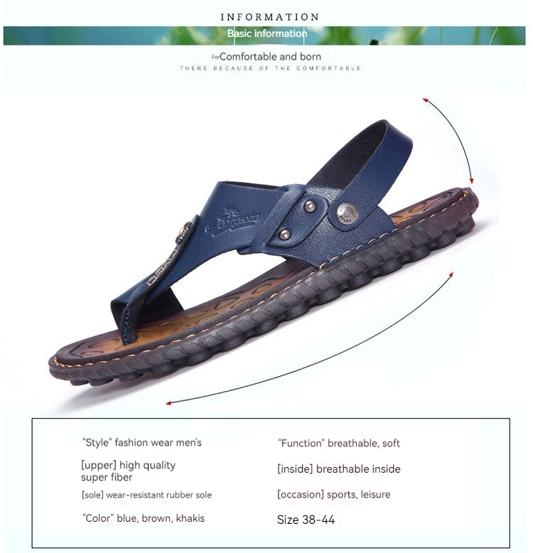 Scarpe da spiaggia casual estive, versione coreana antiscivolo, sandali in pelle alla moda, infradito, sandali da uomo a doppio uso,_voghion.com