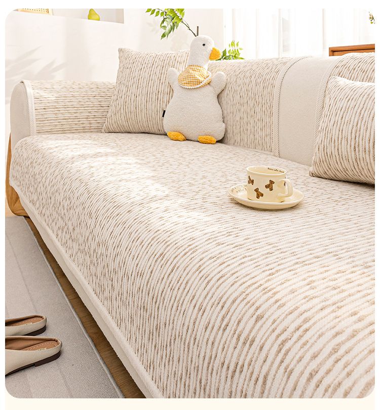 Fodera per cuscino del divano in ciniglia di alta qualità - Protezione antiscivolo ed elastica per divani componibili (disegno a righe) - Elegante decorazione per la casa in toni neutri_voghion.com