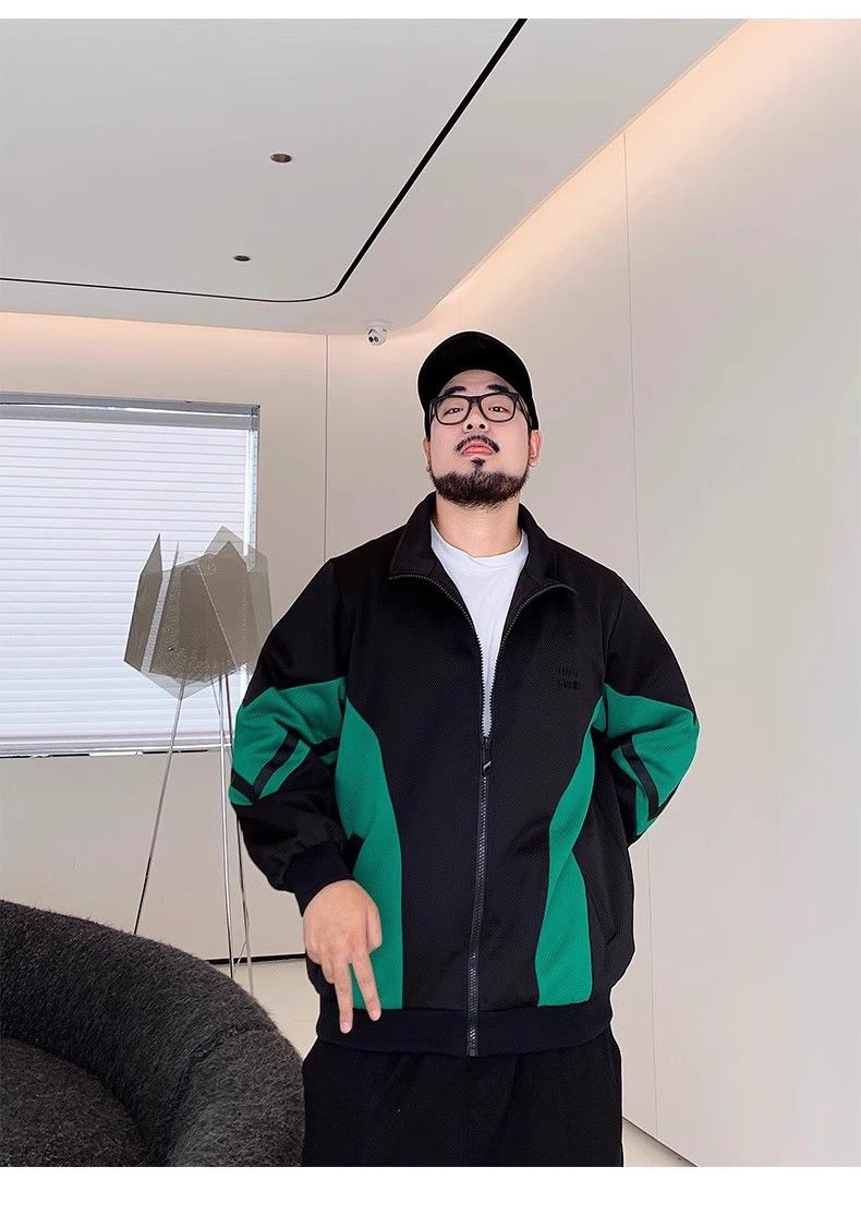 Men's Clothing Plus Size Casual Contrast Color Stitching Design Jacket Loose Versatile Stand Collar Jacket_voghion.com