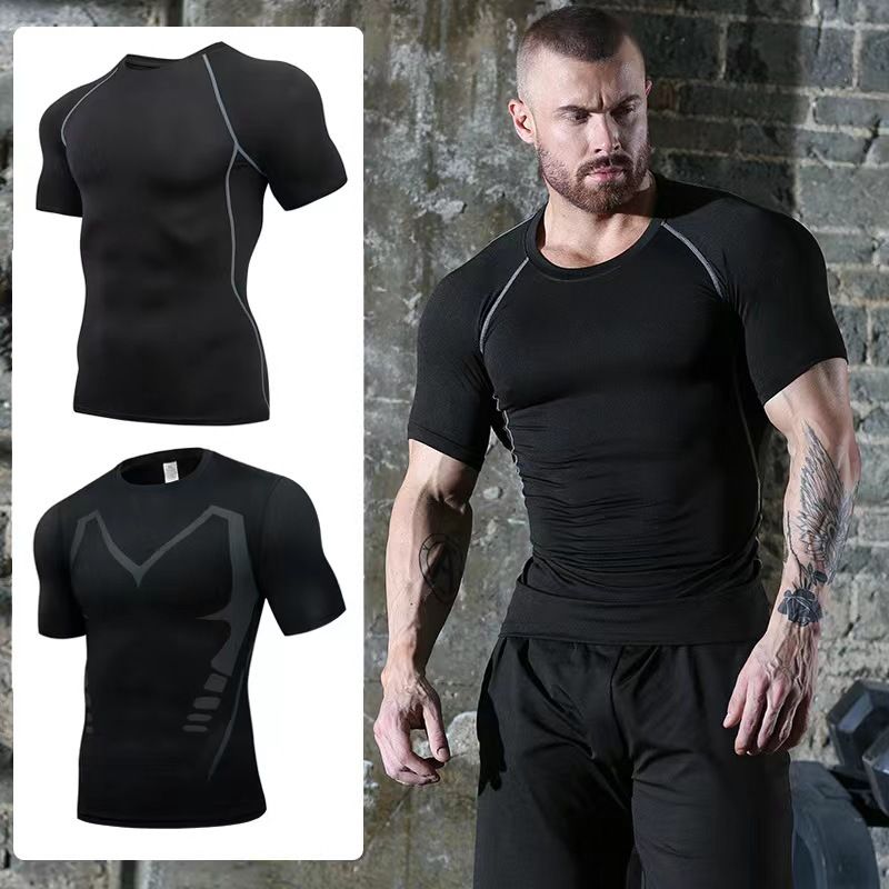 T-shirt de sport à manches courtes, vêtement de compression, de course, de basket-ball, d'entraînement, de gym, à séchage rapide_voghion.com