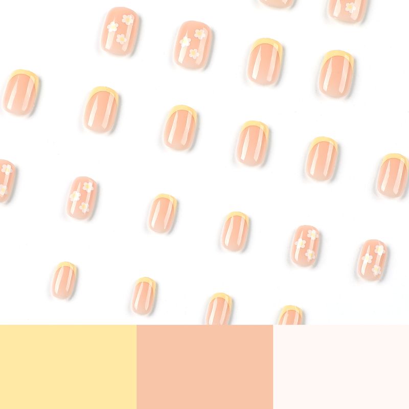 Wearing yellow French white flower finished products, wearing style patches, nail enhancements_voghion.com