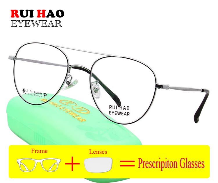 Lunettes de vue à la mode personnalisées Double Deam Lunettes de vue Remplissage de monture Lentilles optiques Lunettes en titane Myopie Hypermétropie_voghion.com