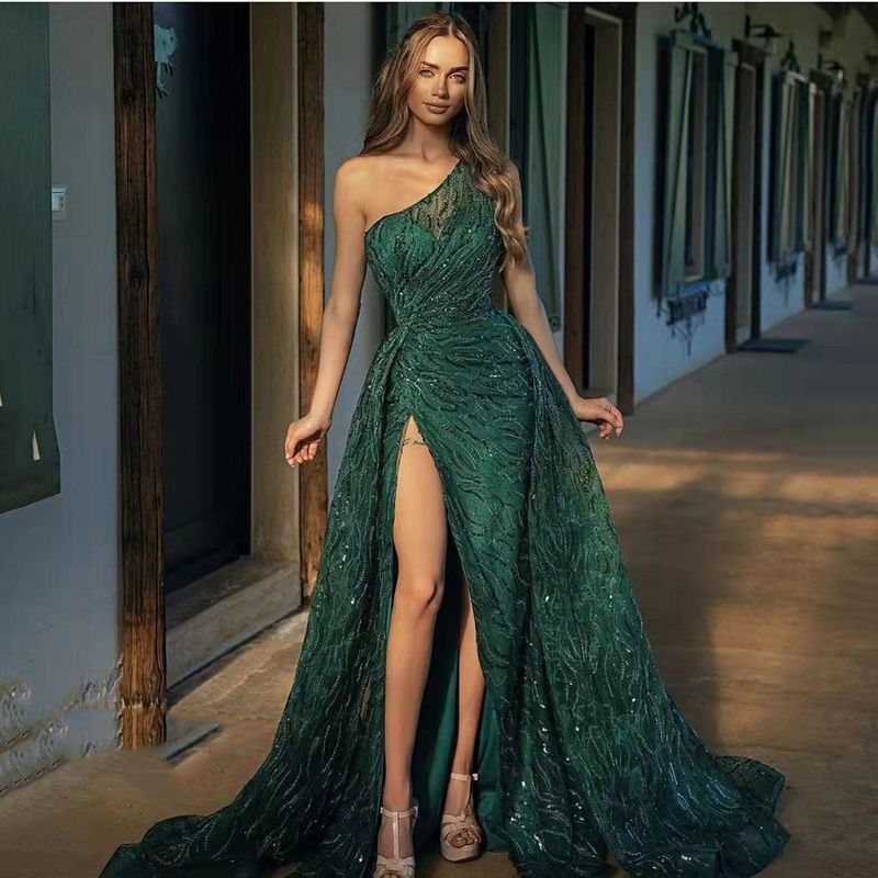Robe trapèze dorée pour femme, jupe longue sexy, châle, robe de soirée de banquet_voghion.com