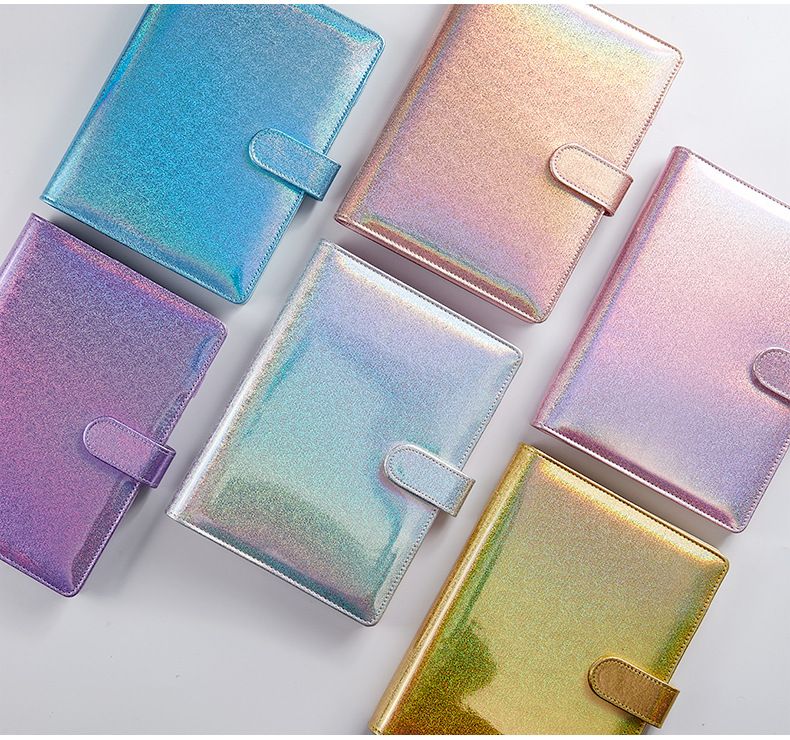 A6 & A5 Holographic Pastel Binder Notebook - Refillable Planner With PU Cover, Trendy & Creative Journal For School, Office & Travel_voghion.com