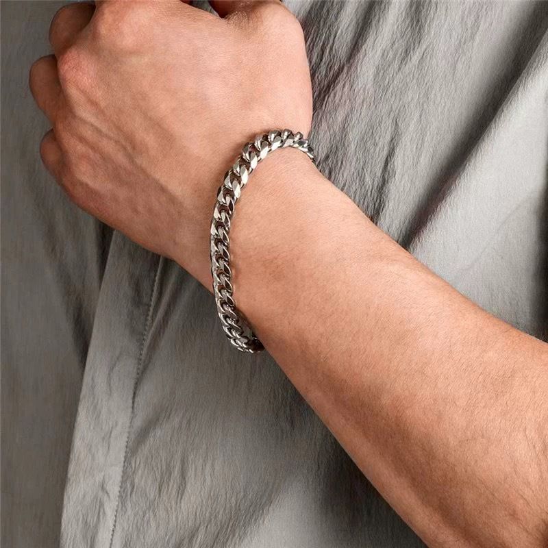 Bracciale cubano in acciaio inossidabile lucido a sei lati, in argento e titanio, con catena Emperor, da uomo audace_voghion.com